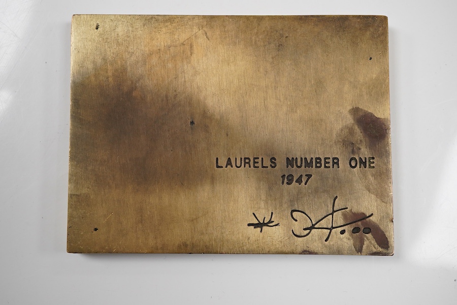 Joan Miro (1893-1983), an abstract bronze plaque, Laurels Number one 1947, signed in the casting, 11cm wide